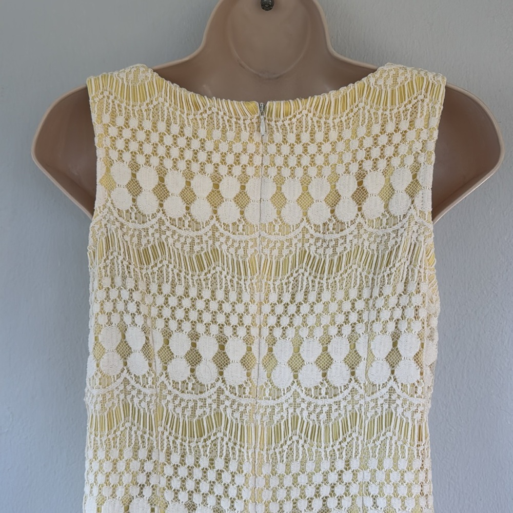 Jessica Howard yellow white lace overlay sleeveless pencil dress size 6P - Picture 8 of 16